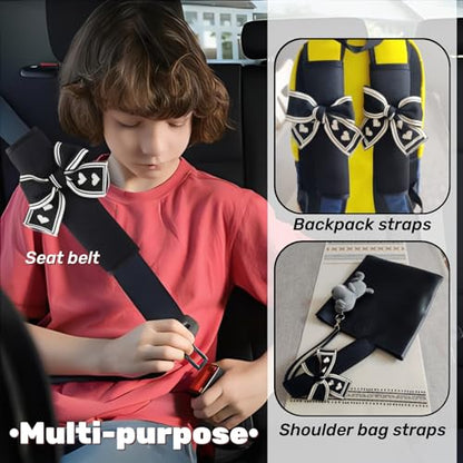 Seat Belt Cover Pad,Cute Bow Seatbelt Covers,2Packs & 4Packs Car Seat Strap Pads, Seatbelt Cushion,Seat Belt Cover for Women (Black,2)