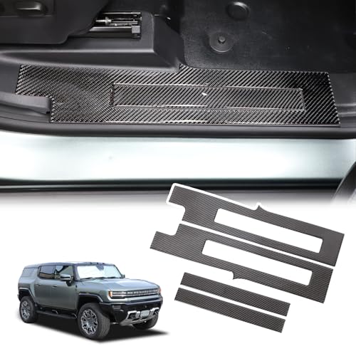 Car Door Sill Protector for Hummer EV SUV Pickup Accessories Soft Carbon Fiber Door Entry Guard Door Sill Scuff Plate Stickers Sticker Decoration Compatible with Hummer EV 2022-2024 2025 2026 (Black) - color: Black