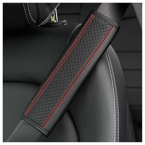 2PCS Checkered Pattern Embossing Car Seat Belt Cover Pad,Leather Car Seatbelt Cushion as Stylish Cars Decor for Providing Comfort,Breathable Seatbelt Covers as Cars Seat Strap Pads (Black/Red) - color: Black/Red