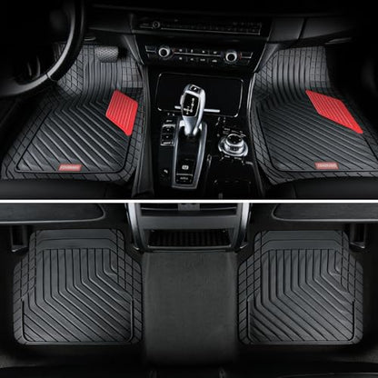 Coverado Heavy-Duty PVC Car Floor Mats Full Set – Red Metallic Heel Pad, All-Weather Protection for Front & Rear, Non-Slip Backing, Easy-to-Clean Liners, 4 Pcs - color: Red