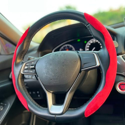 Steering Wheel Cover, Universal Suede/Carbon Fiber Anti-Slip Breathable Segmented Steering Wheel Cover for Men/Women, Universal Fit for 99% Car Steering Wheel (Suede-Red) - color: suede-Red