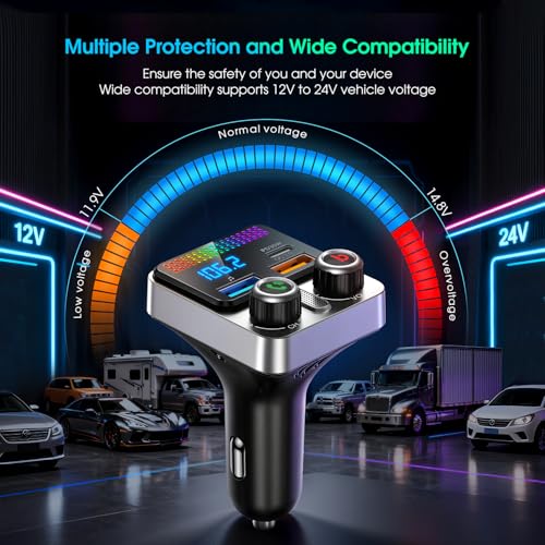 Bluetooth 5.4 Car Adapter 48W Charging USB Bluetooth Adapter for Car,Wireless Fm Transmitter Radio,Song Switching,Handsfree Calling and Audio Receiver,HiFi Music Player,Matrix LED Effects