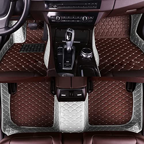 Custom Personalized Floor Mats for Cars，Luxury Full Coverage All Car Floor Mats，Anti-Slip Leather Car Mat Set ，Custom Floor Mats for 97% of Cars, Trucks & SUVs (Brown with White) - color: Brown with white