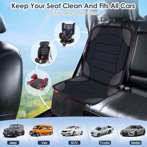 Sinvitron Car Seat Protector for Child Car Seat - Waterproof Non-Slip Leather Mat with 2 Mesh Pockets, Universal Seat Cover for Baby, Pets & Vehicles(2-Pack,Black) - color: 2 Pack Black