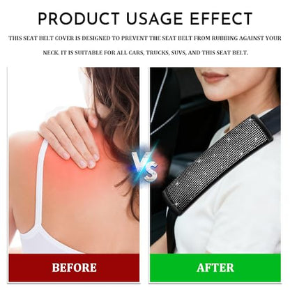2PCS Bling Seat Belt Covers, Seat Belt Cover Pad, Car Seatbelt Shoulder Pads with Rhinestone, Auto Accessories Comfortable Automotive Neck Shoulder Mat Cushion for Car Truck SUV (White) - color: White