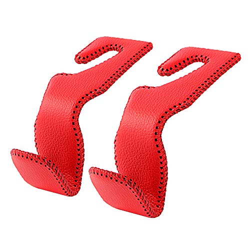 AMVOYOA Car Hooks for Purses and Bags, Car Back Seat Headrest Hanger Vehicle Red Superior Leather Storage Hook, Pack of 2 - color: Red, size: 2 Pack