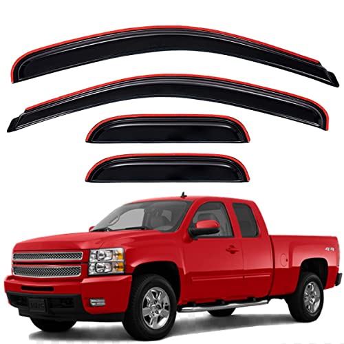 Lightronic Extra Durable In-Channel Auto Vent Window Visor, Fit 2007-2013 Chevrolet Silverado & GMC Sierra 1500; 2007-2014 Silv./Sierra 2500 HD & 3500 HD, Ext. Cab, UV-Protect Rain Guard, Smoke, 4-Pcs - size: In-channel