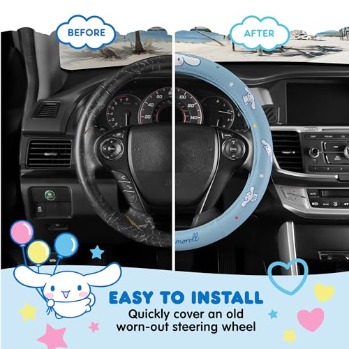 Sanrio Hello Kitty and Friends Cinnamoroll Blue Car Steering Wheel Cover, Universal Fit Cute Accessories for Women Stylish Decor Gifts Hello Kitty Car Accessories - Fits Standard Wheels 14.5"-15" - style: Cinnamoroll Blue