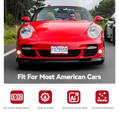 Ohuhu Matte Aluminum License Plate Frame with Red Screw Caps, 2Pcs 2 Holes Red Licenses Plates Frames, Car Licenses Plate Covers Holders for US Vehicles - style: Red - 2 Holes