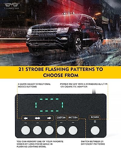 LUMENIX Rooftop Strobe Beacon Lights Bar White Red LED Emergency Traffic Security Lightbar with Heavy-Duty Magnetic Base Safety Warning Flashing Light for POV Trucks Vehicles Firefighter Ambulance - color: White&Red