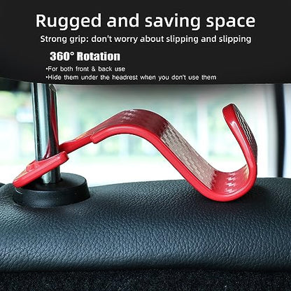Car Seat Headrest Hooks Vehicle Storage Organizer for Purses Handbags Groceries Coats – Holds 55 lbs 360° Rotating Checkered Pattern Design 4 Pack (Red Checkered) - color: Red Checkered