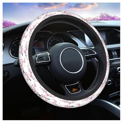 Swono Steering Wheel Cover for Men Women Watercolor Flower Branch of Cherry Blossom Flower Pink Universal 15 Inch Anti-Slip Odorless Breathable Car Wheel Protector - color: multi-069