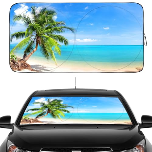 Gven Windshield Sun Shade for Car Front Window Cover Sunshades Visor Automotive Sun Shield for Full-Size Sedan & SUV, Mid-Size SUV, Sports Cars Mid-Size Pickup Truck Car Accessories (Palm Tree, L) - color: Palm Tree, size: Large
