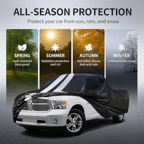 Ram 1500 Truck Cover Custom Fit 2009-2026 Quad Cab Short Bed(6.1') with Door Zipper, 10 Layers Outdoor Heavy Pickup Truck Cover Waterproof All Weather, Wind Dust Sun Protector. - size: Ram 1500 2009-2026 Quad Cab+Towel+Bag