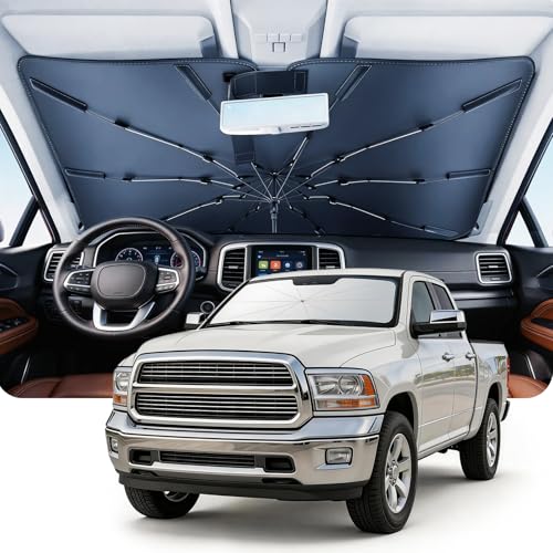 DMJN Umbrella Windshield Sun Shade for Dodge Ram (2019-2026), Car Sunshade for Front Windshield [Nano Ice-Crystal Coatings] UPF50+ Heat & UV Block, Protect Interior & Keep Cooler - size: For | Dodge Ram (2019-2026)