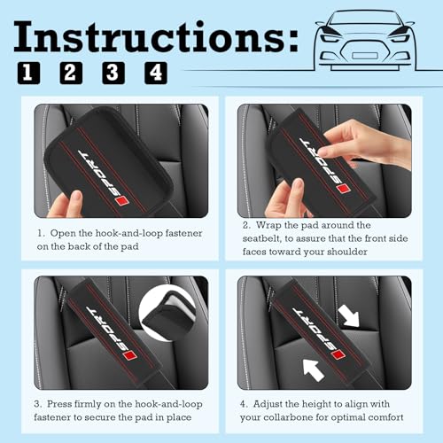 2PCS Car Seat Belt Cover Pad,Leather Car Seat Strap Pads with Red/Blue Stitching,Universal Non-Slip Seats Belt Shoulder Pad Cars Interior Accessories for Cars Truck SUV (Black/Red) - color: Black/Red