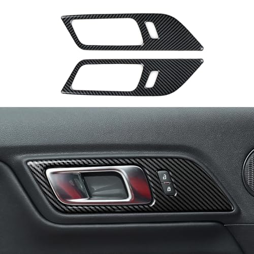 Car Inner Door Handle Sticker ABS Carbon Fiber Decal Interior Trim Cover for 2015-2026 Ford Mustang / GT350 2015-2020/2024 2025 Mustang Low Profile Accessories (Without Memory seat Button Style) - color: Inner Door Handle a