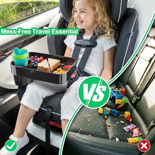 (2 Pack) Car Seat Tray for Kids Travel, Carseat Tray for Food Toddler, Car Seat Table Tray, Car Seat Cup Holder Snack Tray for Graco, Evenflo, Chicco, Rotatable Removable Family Road Trip Essentials - color: Glossy Black-2 Pack