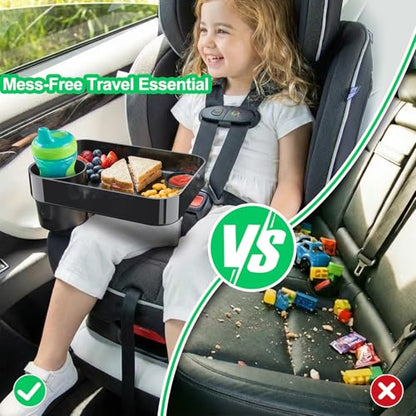 (2 Pack) Car Seat Tray for Kids Travel, Carseat Tray for Food Toddler, Car Seat Table Tray, Car Seat Cup Holder Snack Tray for Graco, Evenflo, Chicco, Rotatable Removable Family Road Trip Essentials - color: Glossy Black-2 Pack