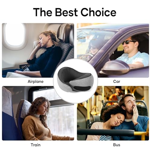 NOCRLG Travel Pillow, Travel Neck Pillow for Airplanes Car, 100% Pure Memory Foam Travel Pillow, Sleeping Essentials for Long Flight 360° Head Support Degree Comfort and Breathability