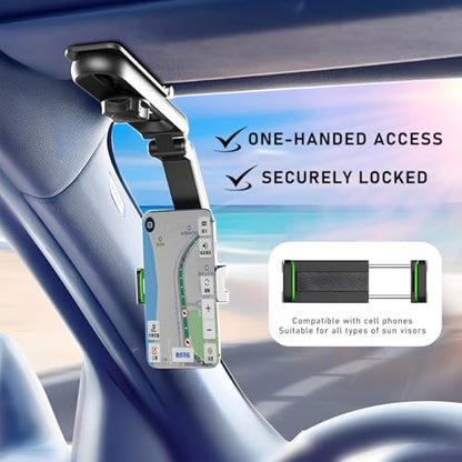 Rotatable and Retractable Car Phone Holder - 1080 Multifunction Sun Visor Universal 360 Rotating Cell Phone Holder Mobile Mount for Vehicle Rear View Mirror