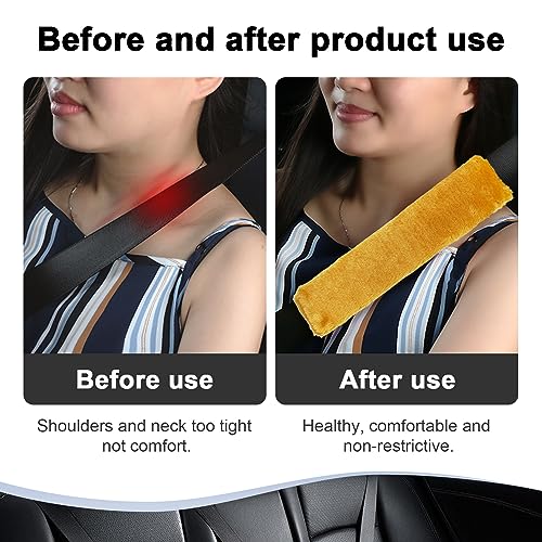 Ziciner 2 Packs Car Seatbelt Covers Shoulder Pad, Universal Soft Faux Sheepskin Shoulder Cover for Comfortable Driving, Fluffy Seat Belt Protector Help to Protect Your Neck and Shoulder (Camel) - color: Camel