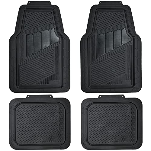 CAR PASS Heavy Duty Rubber Floor Mats 4-Piece Car Mat Set - Universal Waterproof Carbon Fiber Floor Mats for Car SUV Truck, Durable All-Weather Mats(Black) - color: Black