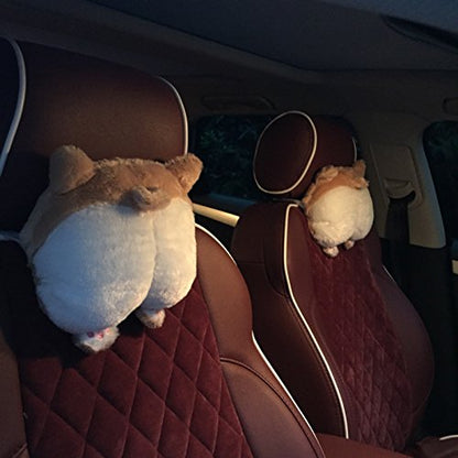 2PCS Super Cute Corgi Butt Car Seat Headrest Neck Pillow