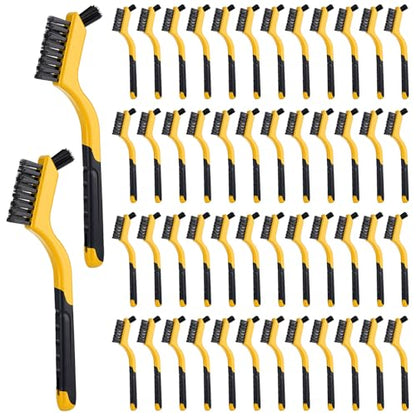 Reallnaive 50 Pcs Nylon Cleaning Brushes Bulk 7 Inch Yellow Nylon Brushes with Curved Handle Grip for Deep Cleaning Small Parts Rust Dirt Paint Scrubbing, Removal Surface in Hole - color: Yellow