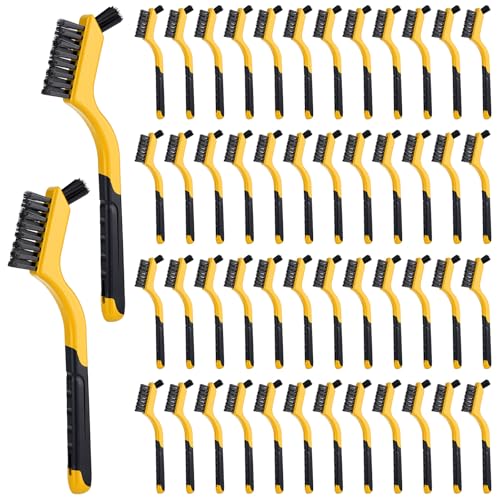 Reallnaive 50 Pcs Nylon Cleaning Brushes Bulk 7 Inch Yellow Nylon Brushes with Curved Handle Grip for Deep Cleaning Small Parts Rust Dirt Paint Scrubbing, Removal Surface in Hole - color: Yellow