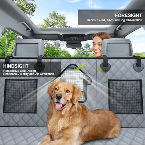 Dog Car Seat Cover for Back Seat - Waterproof Pet Hammock with Embedded Insert Door Protectors (XLarge for Crew Cab Truck with Fold‑Up Seat) - size: Xlarge for Crew Cab Truck With Fold‑up Seat