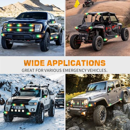 XRIDONSEN 8PCS Sync Truck Grill Strobe Lights 32 LED Amber Green Emergency Lights Grille Surface Mount Strobe Flashing Warning hazard Caution Safety Light for Tow Plow Trucks Construction Vehicles Car - color: Amber/Green