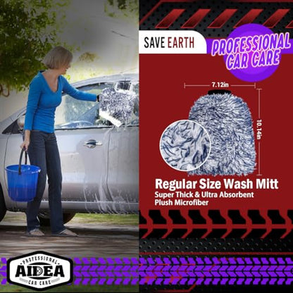 AIDEA Car Wash Mitt Microfiber, 1PK Scratch Free Lint-Free, Wheel Cleaner Mitts, Extra Plush Premium Microfiber Mitt Car Wash Brush, Regular Size 7.12''X10.14'' - color: Dark Blue, size: 1PK