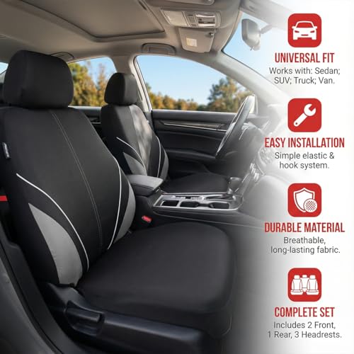 Mandark Car Seat Cover Full Set, Beathable Waterproof Heavy-Duty Vehicle Front and Rear Split Bench Seat Covers, Auto Interior Chair Protector, Universal for SUV Automobile Truck (Grey) - color: Grey