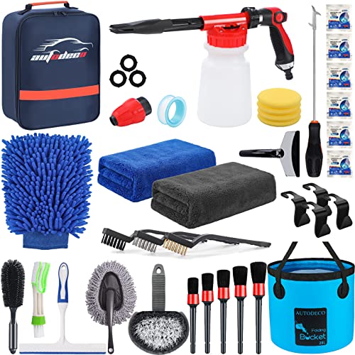 35Pcs Car Wash Detailing Kit Cleaning Kits with Foam Gun Sprayer Collapsible Bucket Brush Large Wash Mitt Towels Complete Interior Exterior Car Washing Supply Set Blue - color: Blue, size: 35Pcs
