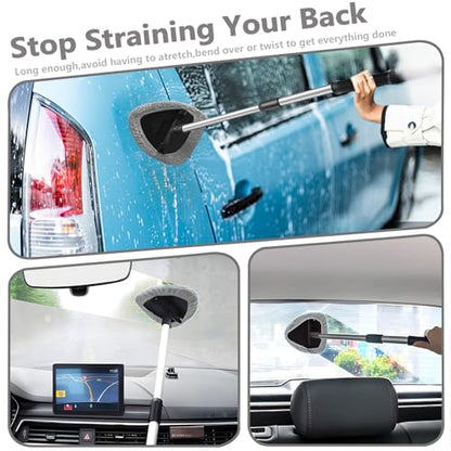 Car Windshield Cleaning Tools, Expandable Car Window Cleaner kit with 4 Reusable Microfiber Pads, Windshield Cleaning Wand Tool, Auto Interior Dust Brush, for Trucks, SUVs, RVs etc - color: grey