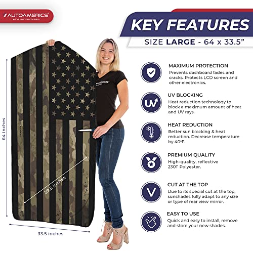 Autoamerics 1-Piece Windshield Sun Shade Dark Camo American Flag USA Design - Foldable Car Front Window Sunshade for Most Sedans SUV Truck - Blocks Max UV Rays and Keeps Your Vehicle Cool - Large - color: USA DARK CAMO FLAG, size: LARGE = 64 x 33.5 inches