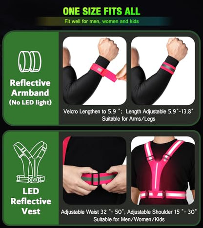 Led Light Up Running Vest Reflective Vest for runners night walking, Rechargeable Reflective Running Vest High Visibility - color: Pink