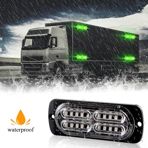 4PCS Strobe Lights for Truck 12-24V 20 LED Slim Surface Mount Emergency Flashing Lights for Vehicles for Car Truck Vehicle SUV ATV, Caution Hazard Warning Light IP68 Waterproof (Green) - color: Green