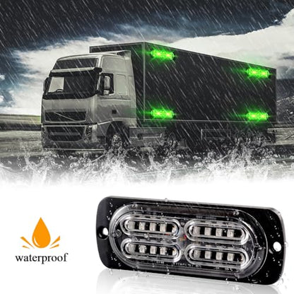 4PCS Strobe Lights for Truck 12-24V 20 LED Slim Surface Mount Emergency Flashing Lights for Vehicles for Car Truck Vehicle SUV ATV, Caution Hazard Warning Light IP68 Waterproof (Green) - color: Green