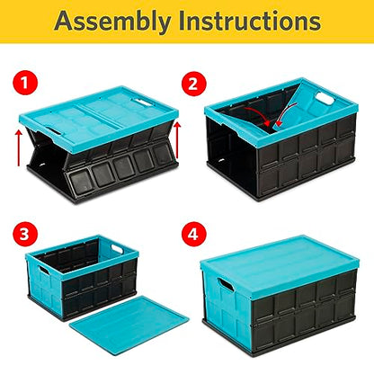 Glad Collapsible Storage Bin with Lid - 48L Foldable Plastic Box for Garage, Car Trunk, and Organization - Stackable Lidded Container with Handles, Turquoise - color: Turquoise