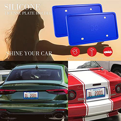 XCLPF Silicone Blue License Plate Frame Covers 2 Pack- Front and Back Car Plate Bracket Holders. Rust-Proof, Rattle-Proof, Weather-Proof (Blue) - color: Blue