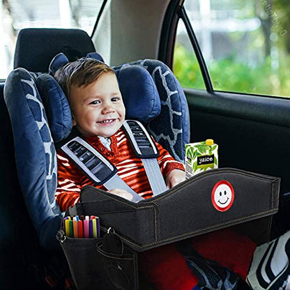 Coolmum Kids Travel Tray, Toddler Car Seat Tray, Double Sided Activity Organizer, Snack Lap Tray, Baby Stroller Table, Airplane Play Table, Waterproof and Foldable (Premium Black) - color: Premium Black