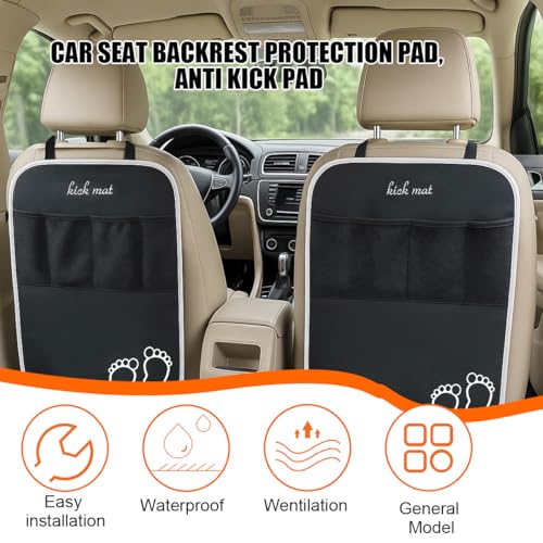 Bittwee Car Kick Mats Backseat Organizer, 2PCS 2 in 1 Anti Kick Waterproof Back Seat Protector with 2 Storage Pockets, Large Capacity Auto Seat Accecories for Pets Kids, Universal Fit