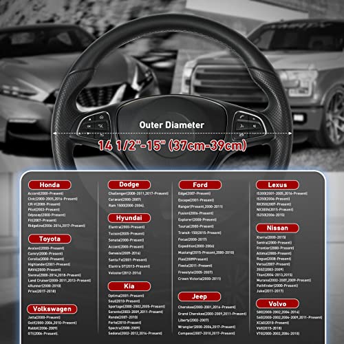 SEG Direct Steering Wheel Cover 14.5-15 inch (37-39 cm) Medium Size, Microfiber Leather, Non-Slip Comfortable Grip, Fits Cars Trucks SUVs, Black and Red - color: Black and Red, size: Standard size[14 1/2''-15'']