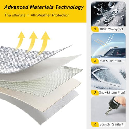 Caromop 10-Layer Waterproof Car Cover All Weather Protection (Snow, Rain, Sun) with Secure Fit Straps and Easy On/Off Zipper-Size A6 (See Size-Chart) - size: 7-A6