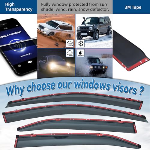 4pcs Window Rain Guard Compatible with 2007-2011 Camry Smoke Tint with Chrome Trim Outside Mount Tape On/Clip On Style PVC Sun Vent Window Visors - size: For 2007-2011 Toyota Camry