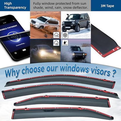 4pcs Window Rain Guard Compatible with 2007-2011 Camry Smoke Tint with Chrome Trim Outside Mount Tape On/Clip On Style PVC Sun Vent Window Visors - size: For 2007-2011 Toyota Camry