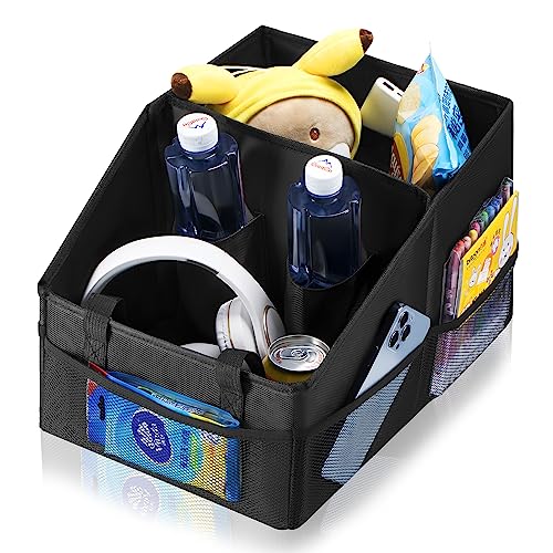 Front-Back Seat Car Organizer Box - Portable Passenger Seat Organizer, Odorless Fabric Car Seat Organizer, Universal Foldable Auto Seat Storage Caddy for Kids & Adults Road Trip Essentials (Black) - color: Fabric Black