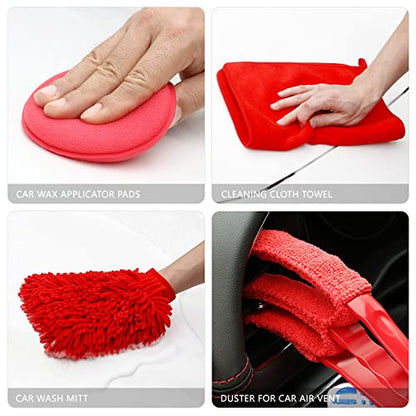 DNA Motoring Car Detailing Brush Cleaning Tools Set with Carry Bag for Auto Interior & Exterior Wheel Dashboard Vent, Red,TOOLS-00278 - style: Detailing Brush set Red